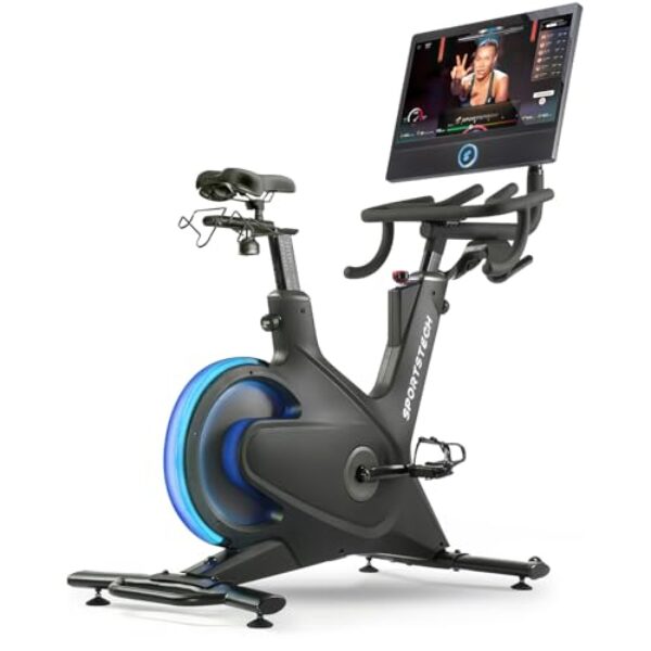 Sportstech Heimtrainer + 21.5″ Touch Display – Deutsche Qualitätsmarke – APP mit Live Workouts & Kursen Fitnessbike mit patentierter LED Technologie, Ergometer, sBike