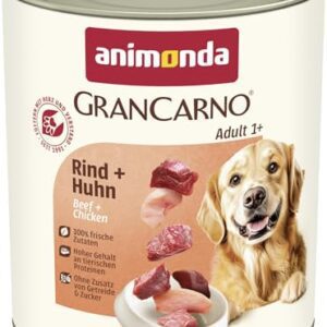 animonda GranCarno Hunde Nassfutter mit Rind + Huhn (6 x 800 g), getreidefreies Hundenassfutter ohne Zucker, für ausgewachsene Hunde, mit frischen fleischigen Zutaten