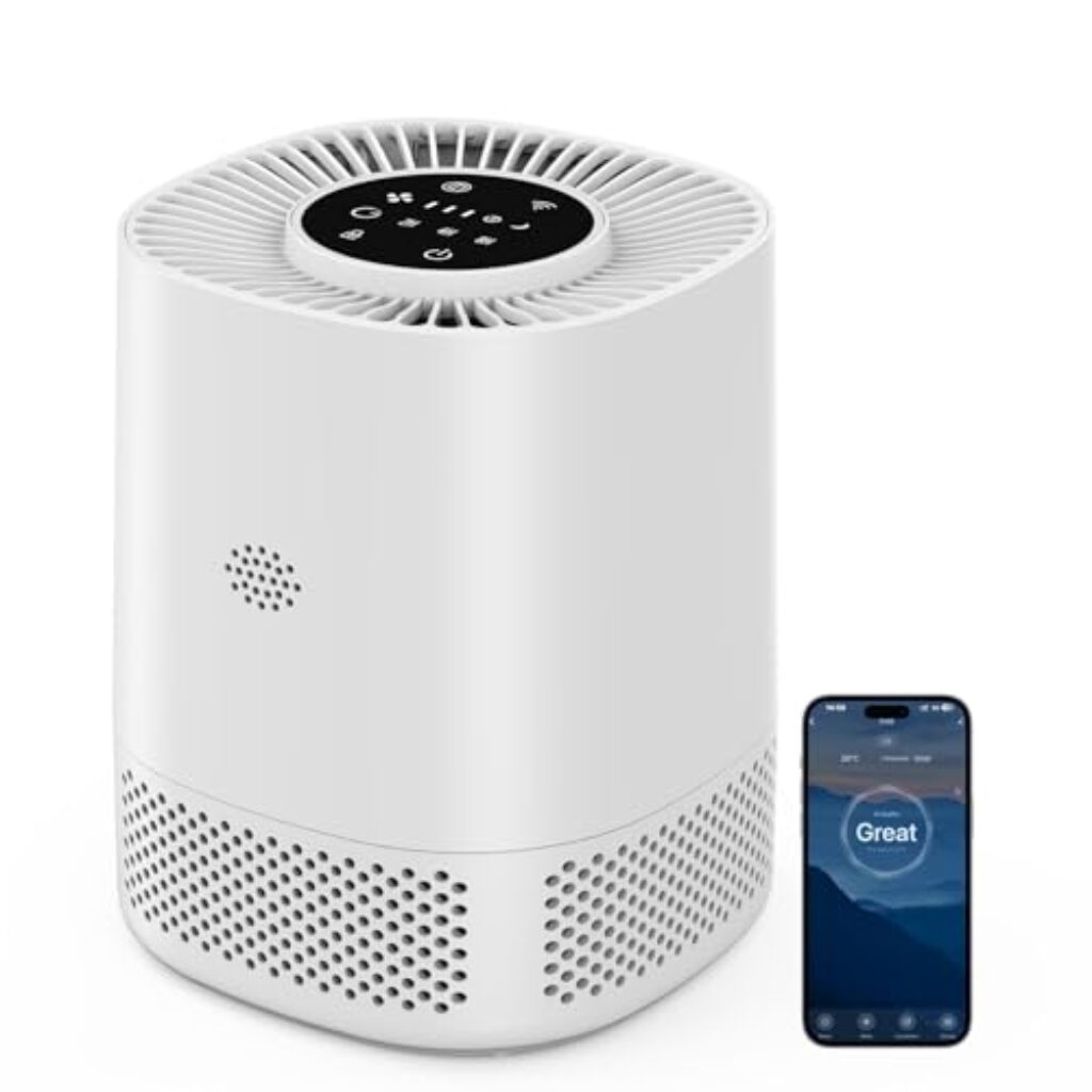 Luftreiniger mit H13 HEPA Filter, Filtert 99,97% des Staubs und Partikel bis zu Einer Größe von 0,3 Mikrometern, Schlafmodus (20 dB) und Automodus, Drei Geschwindigkeiten für den Heimgebrauch