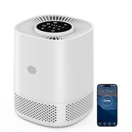 Luftreiniger mit H13 HEPA Filter, Filtert 99,97% des Staubs und Partikel bis zu Einer Größe von 0,3 Mikrometern, Schlafmodus (20 dB) und Automodus, Drei Geschwindigkeiten für den Heimgebrauch