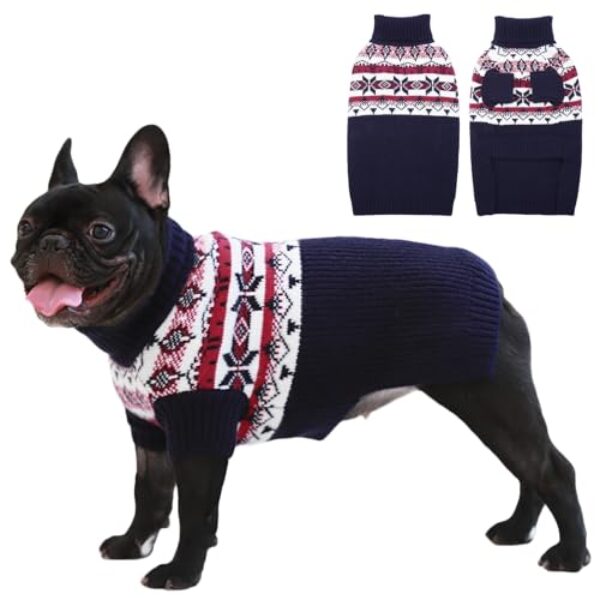 IECOii GroßEr Hundepullover,Hund Weihnachtspullover FüR GroßE Hunde, Cold Weather Knitted Dog Winter Coat Xmas Dog Apparel, Rollkragenpullover Dicke Warme Hundepullover FüR FranzöSische Bulldogge,L