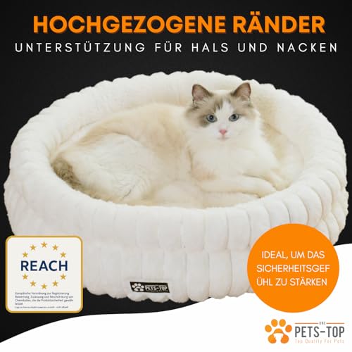 One PETS-TOP Katzenbett Flauschig – Katzenkissen Rund Weich – Cat Bed Waschbar – Schlafplatz für Katze & Kleine Hunde – rutschfest (Weiß, 50cm) – Bild 3