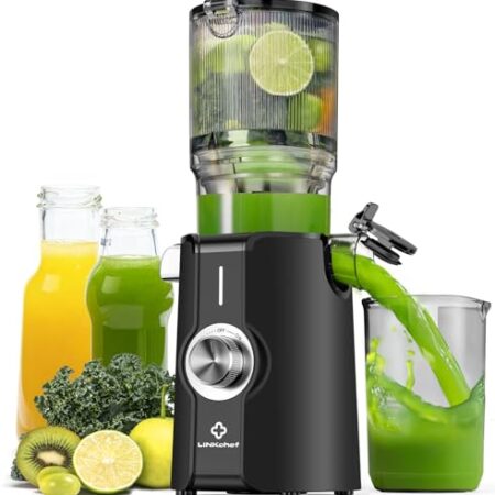 LINKChef Entsafter Slow Juicer, Entsafter Gemüse und Obst Testsieger mit 115 mm großem, Entsafter Kaltentsafter für ganze Früchte/Gemüse, Blitzreiniger, Einfacher Installation, BPA Frei, 200w Schwarz