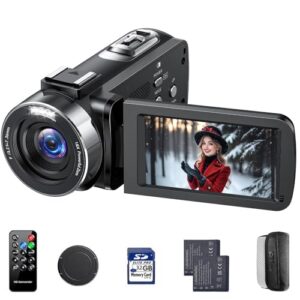 FIREFOTO Videokamera 4K Camcorder, 42MP Vlog Kamera mit 18x Digitalzoom & 3 Zoll 270° Drehbarem Display, YouTube Kamera mit LED-Fülllicht, Webcam-Funktion, 2 Akkus, 32GB SD-Karte und Fernbedienung