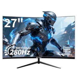 CRUA Curved Gaming-Monitor 27 Zoll 280Hz, FHD 1080P 1800R PC-Monitor, 1 ms GTG mit FreeSync, geringe Bewegungsunschärfe, Augenschutz, VESA, DisplayPort, HDMI, schwarz