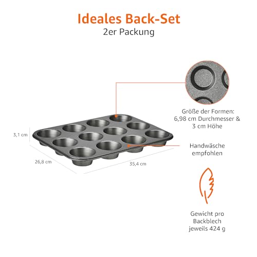 Amazon Basics Rund Backblech für Muffins, antihaftbeschichtet, Karbonstahl, 2er-Pack, Grau, 13.9"x10.55"x1.22" – Bild 4