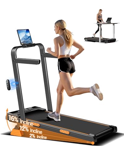 LONTEK Walking Pad Klappbar mit Steigung 10KM/H, 16% Laufband für Zuhause Klappbar mit Steigung, LED Anzeige, Fernbedienun, Laufbänder mit Handläufen, 3.0HP Treadmill for Home, Belastung 136KG