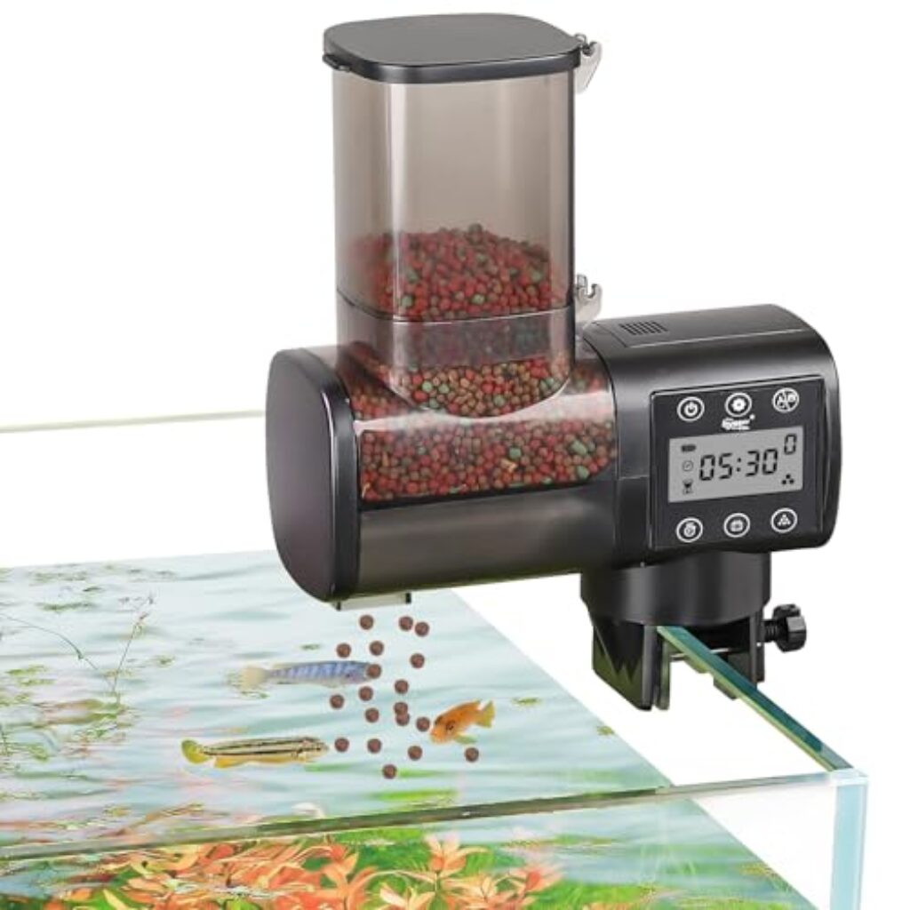 hygger Automatischer Futterspender Fische, Futterautomat Aquarium für Koi Fische Teich mit LCD Display Controller Fish Feeder Automatic für Weekend Holiday(Battery Not Included) (500ML)