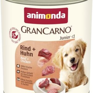 animonda GranCarno Junior Rind + Huhn (6 x 800 g), Welpenfutter für Junge Hunde, Nassfutter für Hunde mit 100% frischen, fleischlichen Zutaten, Junior Hundefutter ohne Getreide