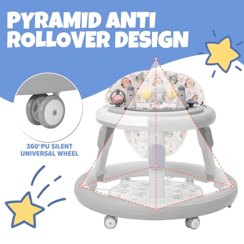 3in1 Baby Lauflernwagen(mit Spiel-Aktivitätscenter,Esstablett und Fußmatten),Höhenverstellung,Anti-O-Beine-Design,Robuster und Langlebiger Lauflernwagen,Baby Walker ab 6 Monate, Faltbar(Grau) – Bild 6
