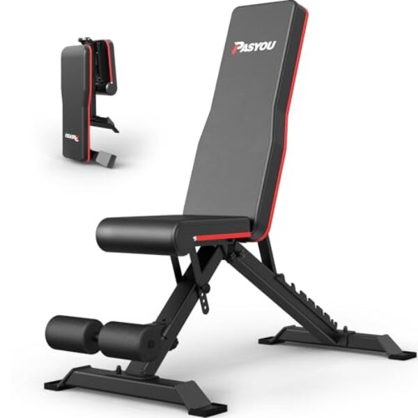 PASYOU Hantelbank Klappbare Trainingsbank mit 9x4x3 Verstellbaren Positionen Multi- Schrägbank als Bauch & Rückentrainer für zuhause, Max. 318kg Gewichtsbelastung
