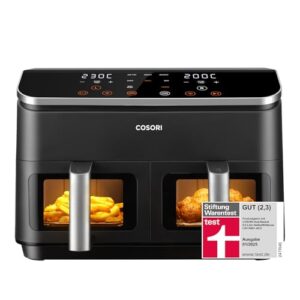 COSORI Airfryer, Testsieger der Stiftung Warentest, Heißluftfritteuse 2 Kammern, 8,5L Heissluftfritteuse mit Sichtfenster, Metall-Innenraum reduziert Kunststoffkontakt