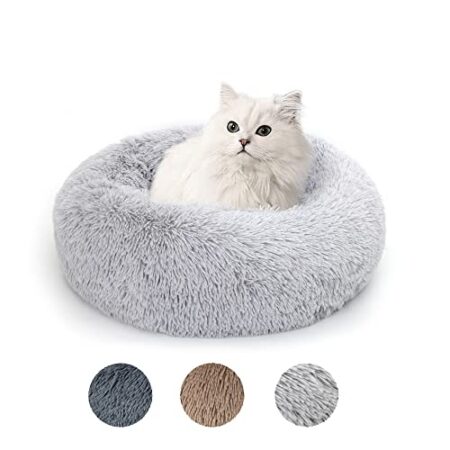 Lucky Sign – Katzenbett Hundebetten Rundes Kuschelbett Hundekörbchen Katzenkorb Zum Schlafen Hundekissen Waschbar Katzenschlafplatz für Katzen und kleine Hunde, (M) 50 cm Ø – Hellgrau