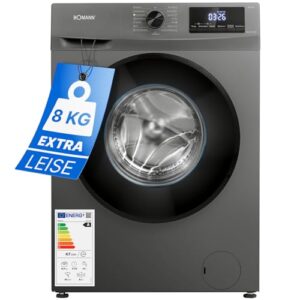 Bomann® Waschmaschine 8kg | max. 1400 U/min | 10 Jahre Motor-Garantie | robuster, leiser & langlebiger Invertermotor | 15 Waschprogramme | LED-Display | mit Dampffunkt. | WA 7185 Titan – Schwarz