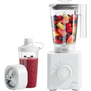 Chefman Obliterator 1.2L Standmixer für Smoothies, 1350W Motor zum Zerkleinern von Eis, Nüssen und gefrorenen Früchten mit Edelstahlklinge, Auto Blend Funktion, inkl. 600ml Reisebehälter – Betongrau