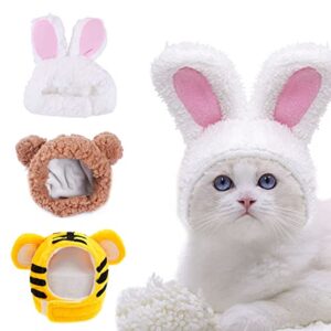 Nett Haustier Hut 3PCS Bunny Hat Cat Hasenhut für Katze Einstellbar Haustier Kopfbedeckung Hasenhasenhut mit Ohren Katze Kleine Hunde Haustierhut Niedliche Kopfschmuck Lustige Mütze Partykostüm