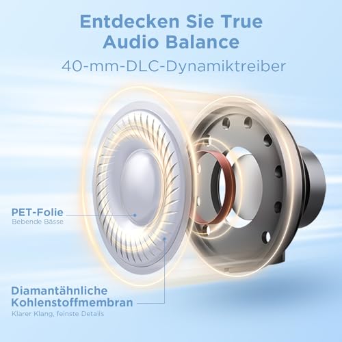 1MORE SonoFlow SE Over Ear Kopfhörer Bluetooth, Aktive Noise Cancelling Kopfhoerer Kabellos, 70 Std. Wiedergabe Schnellladung, ENC Headphones mit Mikrofon, Tiefer Bass, EQ-Voreinstellung – Bild 4