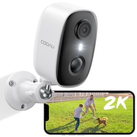 COOAU 2K WiFi6 Überwachungskamera Aussen | Innen Akku WLAN Kabellos Wiederaufladbare IP Kamera mit PIR-Bewegungserkennung, Lange Zeit Standby mit Nachtsicht in Farbe und 2 Wege ...
