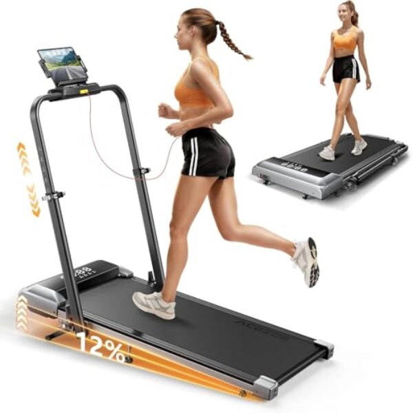 laufband für zuhause mit Neigung, 5 IN 1 Walking Pad mit 12% Steigung, 2.5HP Klappbar Laufband für Zuhause & Büro,2-LED-Anzeige,Bis 136kg Belastbar,Keine Installation