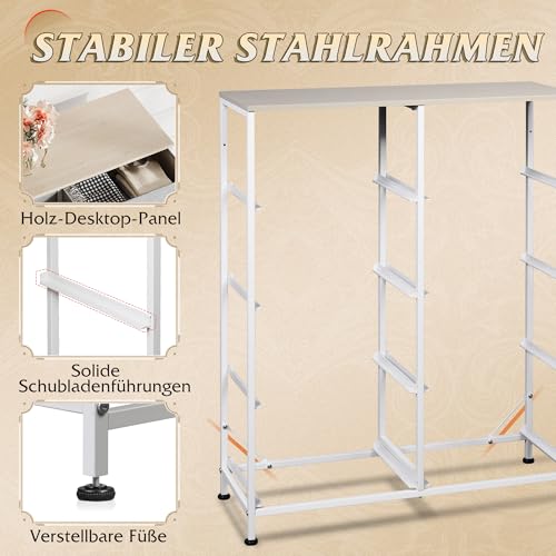 WLIVE Kommode mit 8 Schubladen aus Stoff, Kommodenschrank für Schlafzimmer, Kommode Wohnzimmer, mit Stabiler Stahlrahmen, Holzplatte, Hellgrau – Bild 5