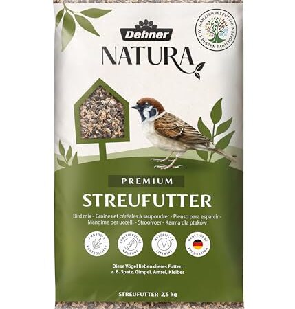 Dehner Natura Premium Wildvogelfutter, Streufutter, Ganzjahresfutter proteinreich / energiereich, hochwertiges Vogelfutter für Wildvögel, 2.5 kg