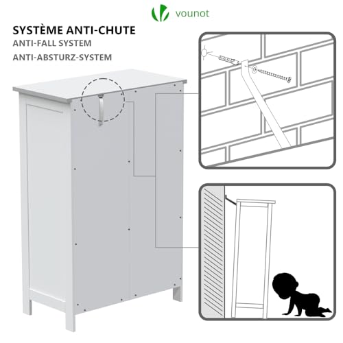 VOUNOT Badezimmerschrank, Badschrank, Beistellschrank mit 4 Schubladen, Schranktür & verstellbaren Ablagen für Badezimmer Wohnzimmer Küche Schlafzimmer 30x55x82cm Weiß – Bild 6