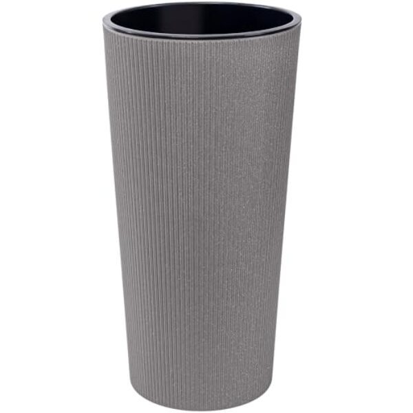 KONZEPT Blumentopf Hoch (57 cm) mit Einsatz – geeignet für Innen- & Außenbereich, wetterfest, UV-beständig, mit Rillenstruktur – Grau, Eco-Kunststoff, ideal für Garten, Balkon, Terrasse & Wohnung