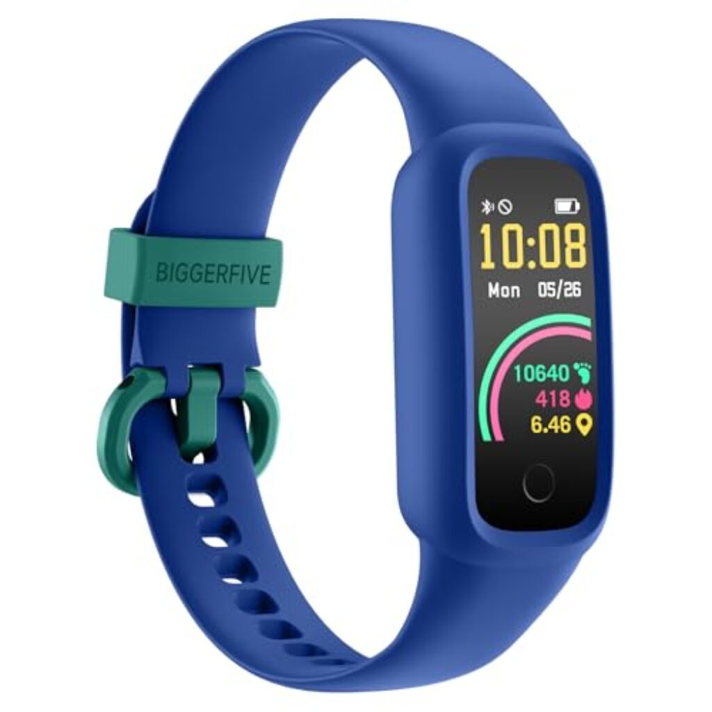 BIGGERFIVE Vigor 2 L Fitness Tracker Uhr Kinder, Fitnessuhr mit Aktivitätstracker, Schrittzähler, Pulsuhr, Schlafmonitor, Kalorienzähler, IP68 Wasserdicht Kinderuhr für Junge Mädchen, Blau