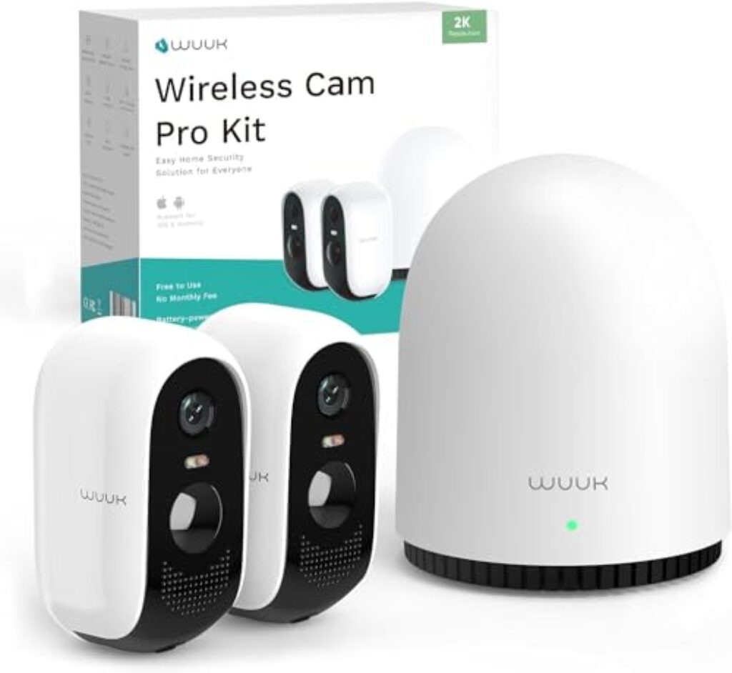 WUUK Überwachungskamera Aussen Akku, Kamera Überwachung Innen, 2K, Ohne ABO, 32 GB Lokalem Speicher, Nachtsicht, 2.4/5GHz WLAN, Kompatibel Mit Alexa & Google, Basisstation + 2-K...