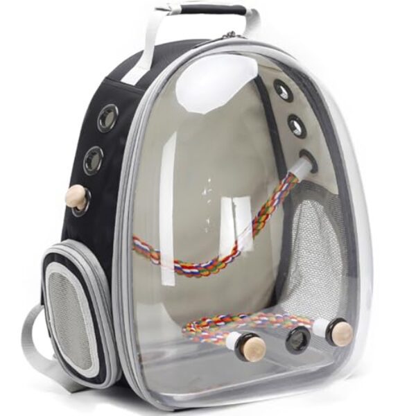 SOURCER Rucksack für Vögel, Bubble Bird Travel Carrier Rucksack mit Edelstahl-Tablett und Stehstange
