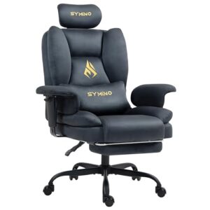 Symino Gaming Stuhl Chefsessel Bürostuhl Ergonomisch, Wildlederimitat Sofa-ähnliches Schreibtischstuhl mit Fußstütze Höhenverstellbarer Office Chair Computerstuhl 130kg, Grau
