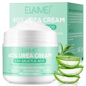 40% Urea Creme plus 2% Salicylsäure – Hyaluronsäure, Teebaum und Aloe Vera Fußcreme spendet intensive Feuchtigkeit Urea Creme für Fuß und Hand Maximale Stärke – Hornhautentferner für rissige Füße, Fer