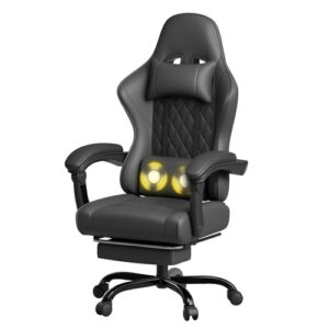 JUMMICO Gaming Stuhl, Schreibtischstuhl mit Massagefunktion,Bürostuhl Ergonomisch mit Fußstütze,150 kg, Schwarz