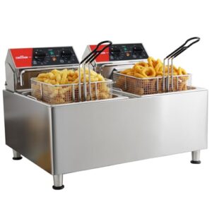 CROSSON 16L Elektrische Fritteuse mit doppeltem Tank und rotierendem Fritteusenkopf, 30-Minuten-Timer, EGO-Thermostat, Aufsatzfritteuse für den gewerblichen Gebrauch