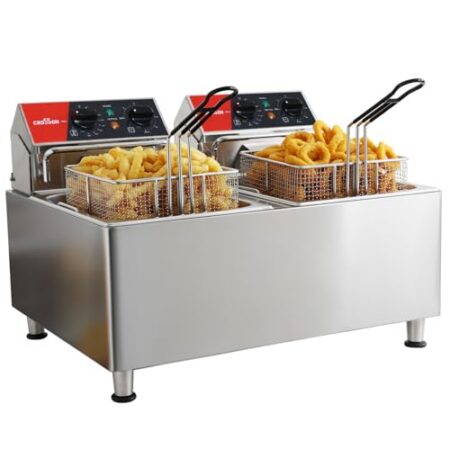 CROSSON 16L Elektrische Fritteuse mit doppeltem Tank und rotierendem Fritteusenkopf, 30-Minuten-Timer, EGO-Thermostat, Aufsatzfritteuse für den gewerblichen Gebrauch