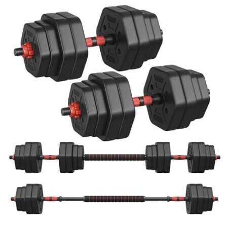 SONGMICS Hantelset, Hanteln mit Verbindungsstange, Hexagon, Kurzhantelset, 10 kg, 20 kg, 30 kg, 40 kg, für Workout, Fitnesstraining, Gewichtheben für Zuhause, Fitnessstudio