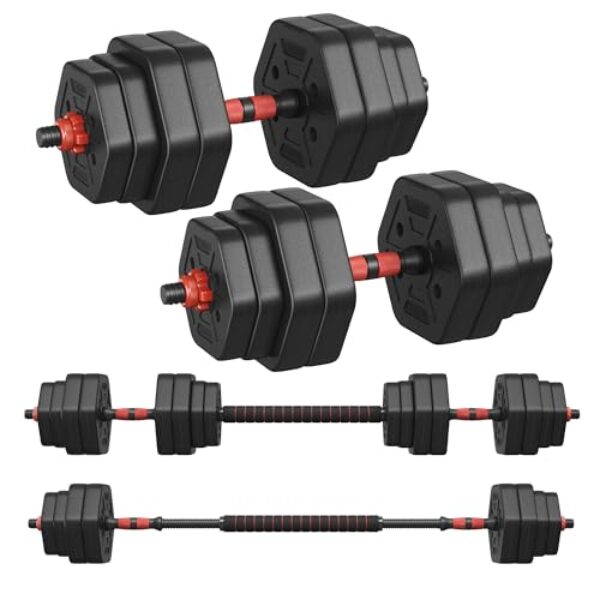 SONGMICS Hantelset, Hanteln mit Verbindungsstange, Hexagon, Kurzhantelset, 10 kg, 20 kg, 30 kg, 40 kg, für Workout, Fitnesstraining, Gewichtheben für Zuhause, Fitnessstudio