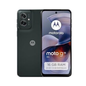 Motorola Moto g55 5G Smartphone (kratzfestes 6,49″-FHD+-Display, 50-MP-Kamera, 8/256 GB, wasserabweisendes Design, 5000 mAh, Android 14) Forest Grey, inkl. Schutzcover