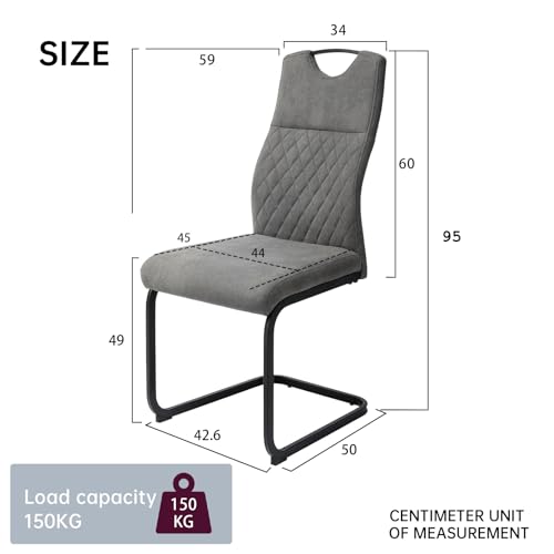 JIEXI Esszimmerstühle 4er Set, Schwingstuhl hohe Rückenlehne, gepolstert Beistellstühle, Wohnzimmerstuhl 150kg (grau) – Bild 4