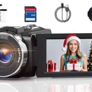 Videokamera 4K Camcorder HD 80MP IR-Nachtsicht Vlogging Kamera für YouTube, Webcam Camera mit 18-Facher Digitalzoom, 3.0’’ 270° Drehung IPS Bildschirm 30FPS Videokamera mit 32GB SD-Karte und 2 Akkus