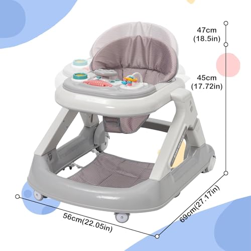 5 in 1 Lauflernhilfe,2-stufige Höhenverstellung,5-stufige Sitzverstellung,mit Abnehmbarem Tablett und Musik,360°-Drehrollen mit Bremsen,Baby Walker ab 6 Monaten Geeignet – Bild 3
