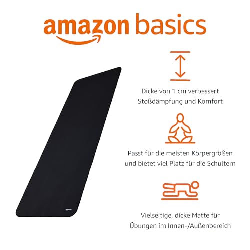 Amazon Basics Yogamatte, rutschfest, extra dick, Pilates-Gymnastikmatte, 183 x 61 x 1 cm, Schwarz – Bild 3