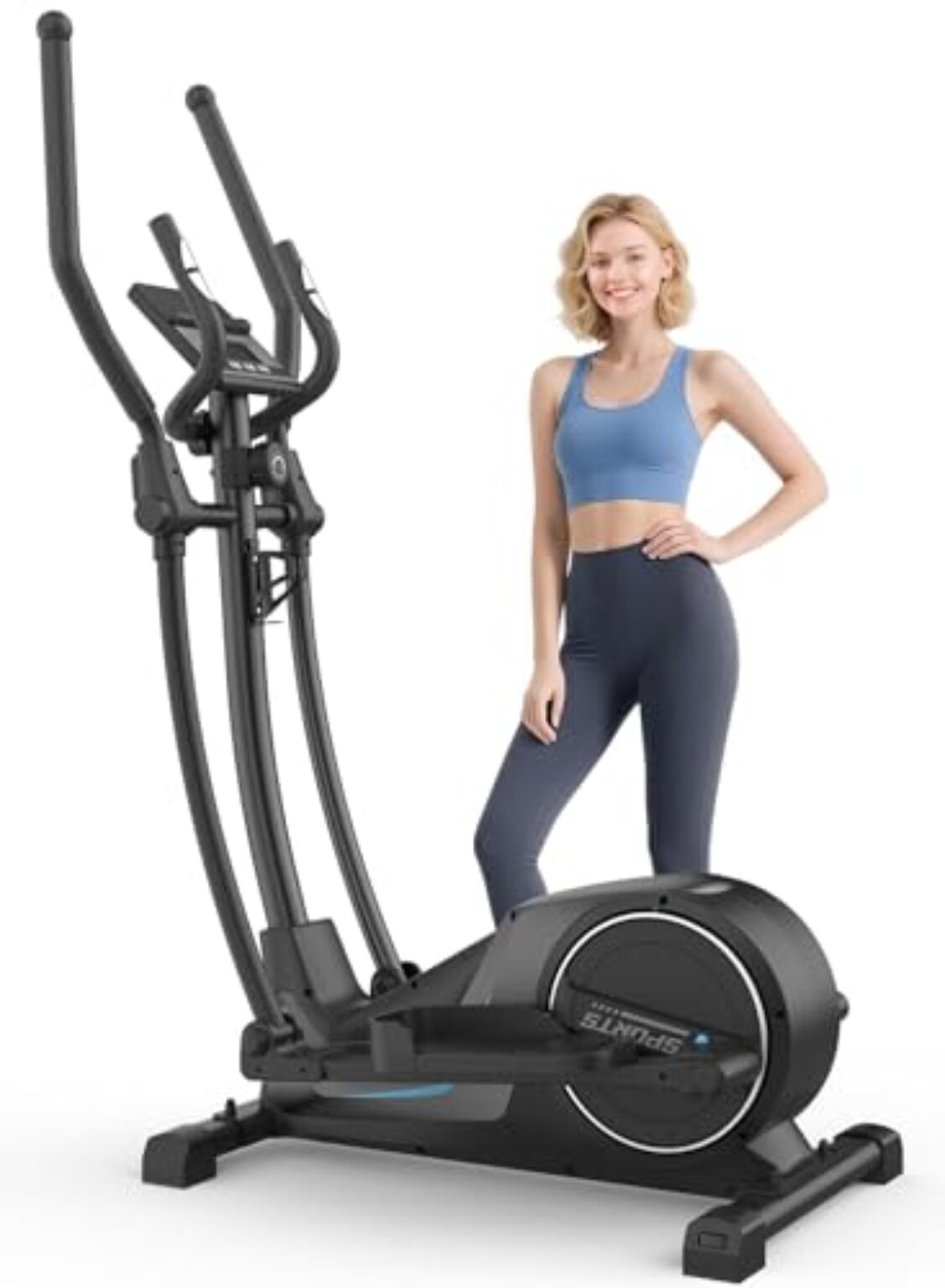 Cowmew Ellipsentrainer für Zuhause, Ultraleiser Magnetischer Crosstrainer mit 16 Widerstandsstufen, 8 kg Schwungrad, 42 cm Schrittlänge, 150kg Max Kapazität Gewicht, LCD-Monitor, Pulssensor