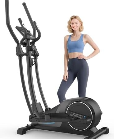 Cowmew Ellipsentrainer für Zuhause, Ultraleiser Magnetischer Crosstrainer mit 16 Widerstandsstufen, 8 kg Schwungrad, 42 cm Schrittlänge, 150kg Max Kapazität Gewicht, LCD-Monitor, Pulssensor