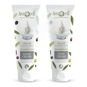 Aphrodite Jugendelixier Handcreme & Fußcreme – Körperlotion Set mit Feuchtigkeitscreme trocken Haut – Handpflege, Fußpflege Crème- Hand-creme Geschenkset (Fusscreme 100 ml, Handcreme 100 ml)