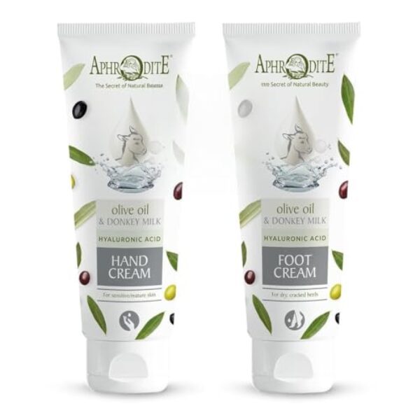 Aphrodite Jugendelixier Handcreme & Fußcreme – Körperlotion Set mit Feuchtigkeitscreme trocken Haut – Handpflege, Fußpflege Crème- Hand-creme Geschenkset (Fusscreme 100 ml, Handcreme 100 ml)
