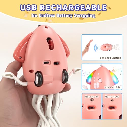 Daioller Tanzender Oktopus-Babyspielzeug, 2 Stück Kleinkind-Bauchzeit-Spielzeug, USB-aufladbar, Hindernisvermeidung, Musik & Licht Oktopus-Spielzeug für Kleinkinder von 6–12, 12–18 und ab 36 Monaten – Bild 5