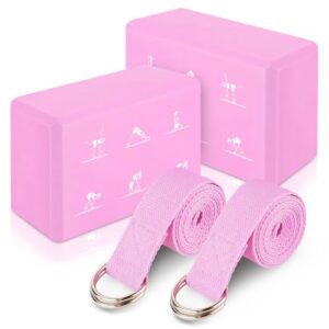 RETON Yoga Blöcke 2er Set mit Gurt, Leichter EVA-Schaum Brick Yoga Pilates Blöcke, High Density Yoga Block, Anti-Rutsch-Yoga-Block zum Dehnen, Verbesserung der Kraft und Flexibilität