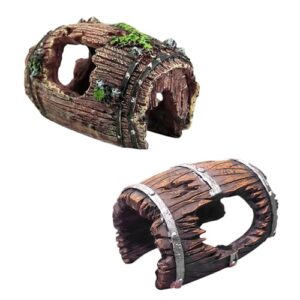 Snyvpra 2 Stück Aquarium Dekoration Baumstamm, Simulation Moos Aquarium Dekoration, Harz Zimmeraquarium Höhle Ornament Deko Hohl Stamm, für Reptilienversteck Oder Betta Fisch Schwimmhabitat