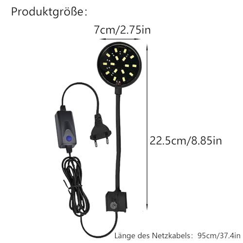 GERUI 2 Stück Schwarze Schale Fischtank Clip Licht 7W Mini LED Beleuchtung Hohe Helligkeit Aquarium Wasser Gras Ergänzend Transparent Clip Weißes Licht für 10 bis 30 CM Fisch Tank – Bild 3